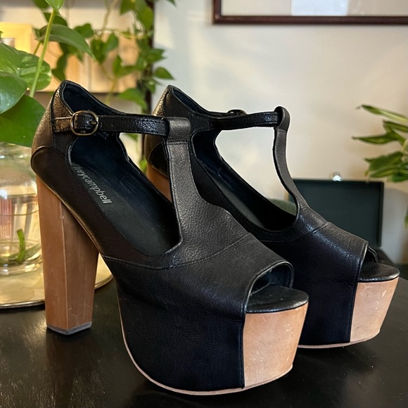 Jeffery Campbell Foxy-Wood Leather Platform Heels - Picture 4 of 7